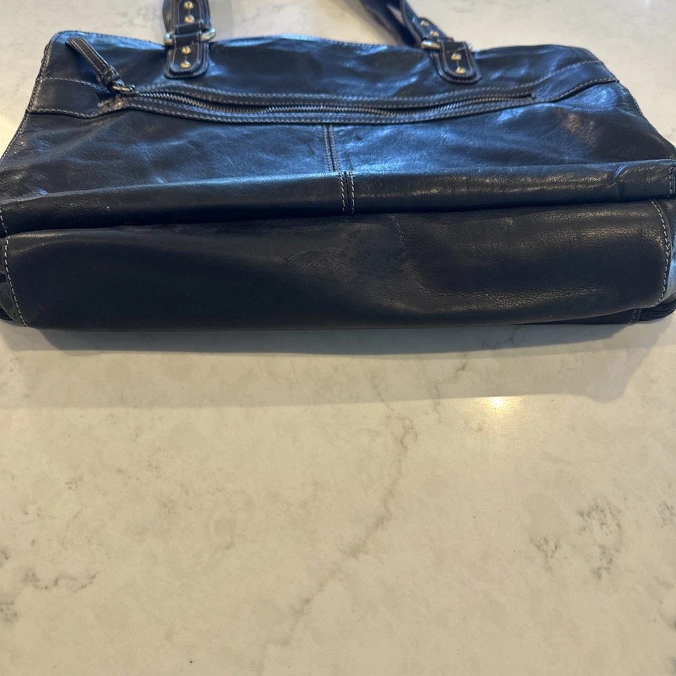 Bolsa carteiro Tignanello couro preto costurado bolsa maleta chique vintage artesanal - Imagem 3 de 4