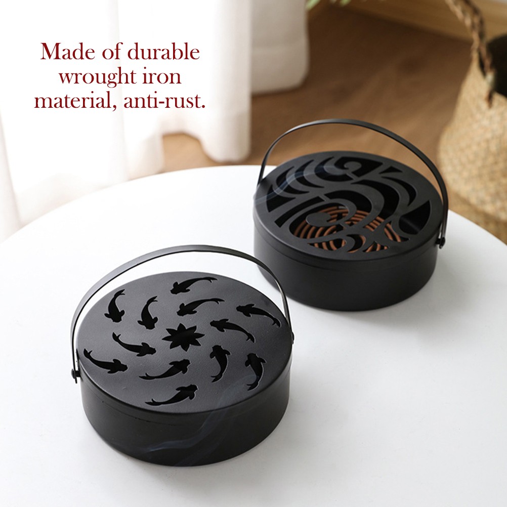 Iron Mosquito Coil Holder Hollow Mosquito Coil Box Round Incense With Handle