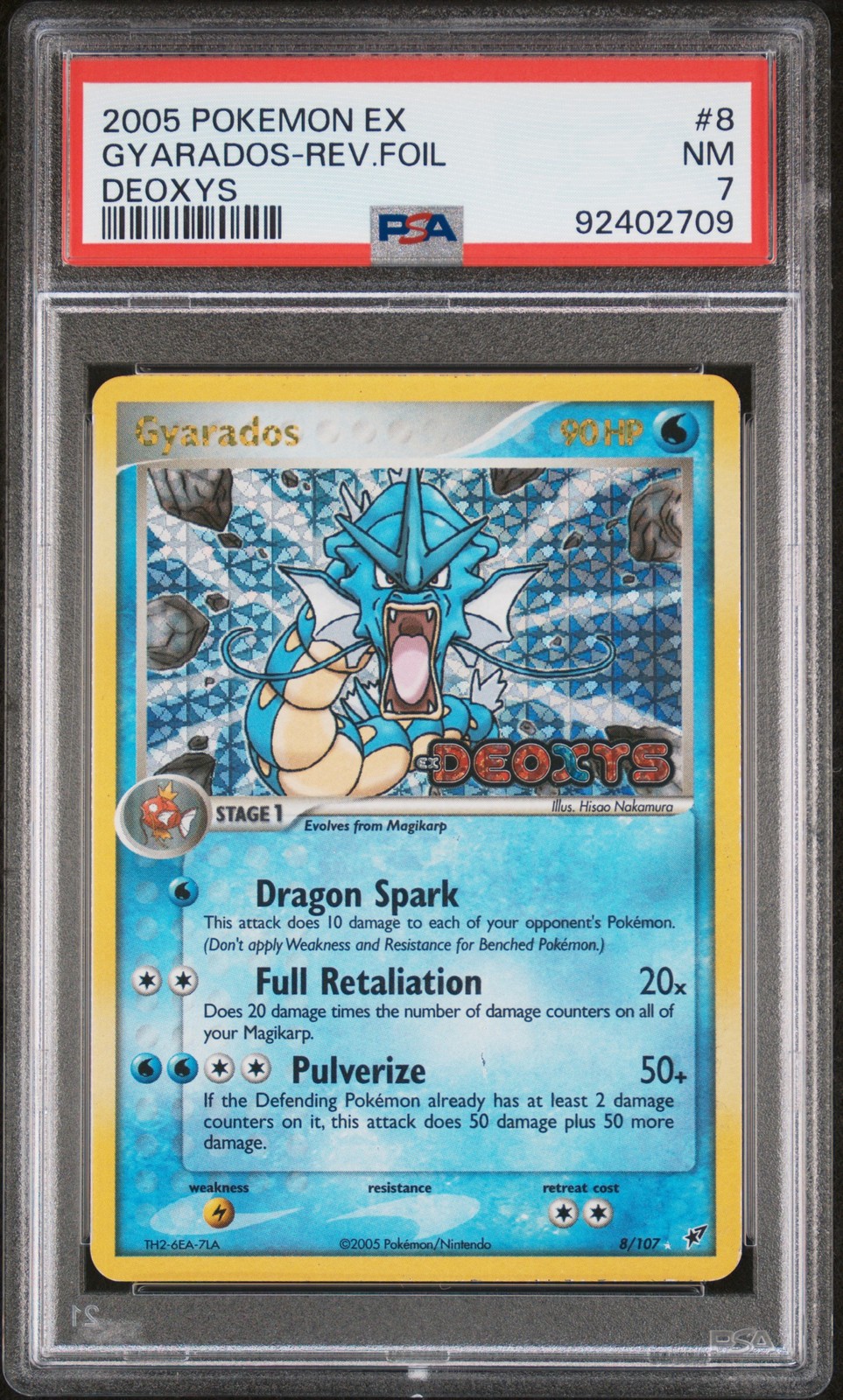 2005 POKEMON EX DEOXYS #8 GYARADOS-REVERSE FOIL PSA 7