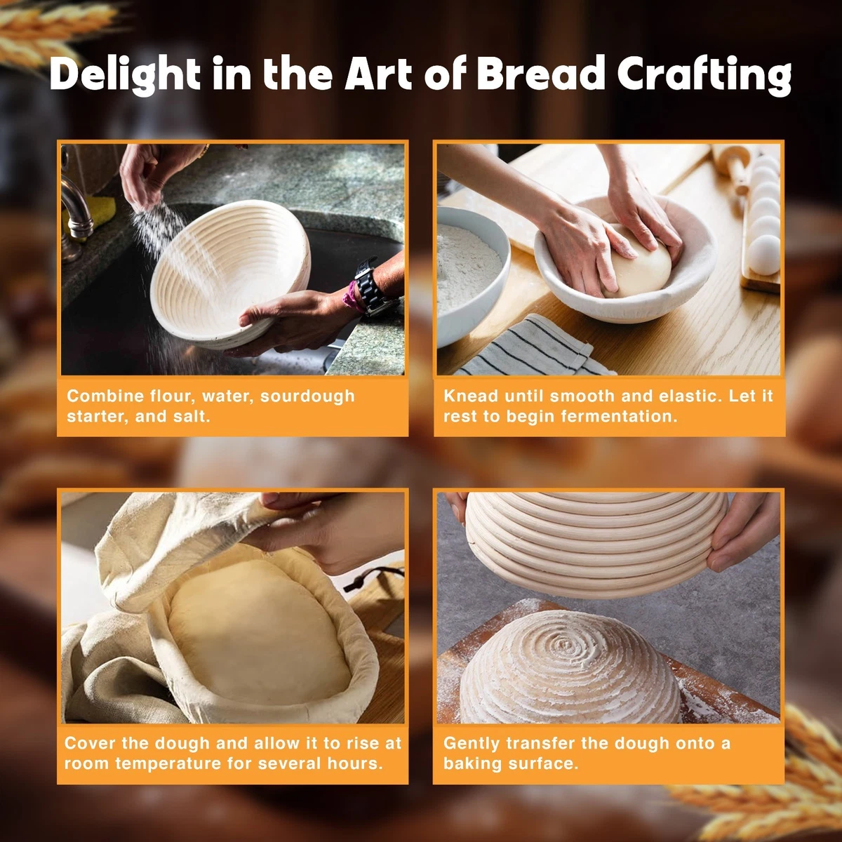 Homiely Brot Gärkörbe Set 20,5/24,5 cm Banneton Sauerteig Probierkorb