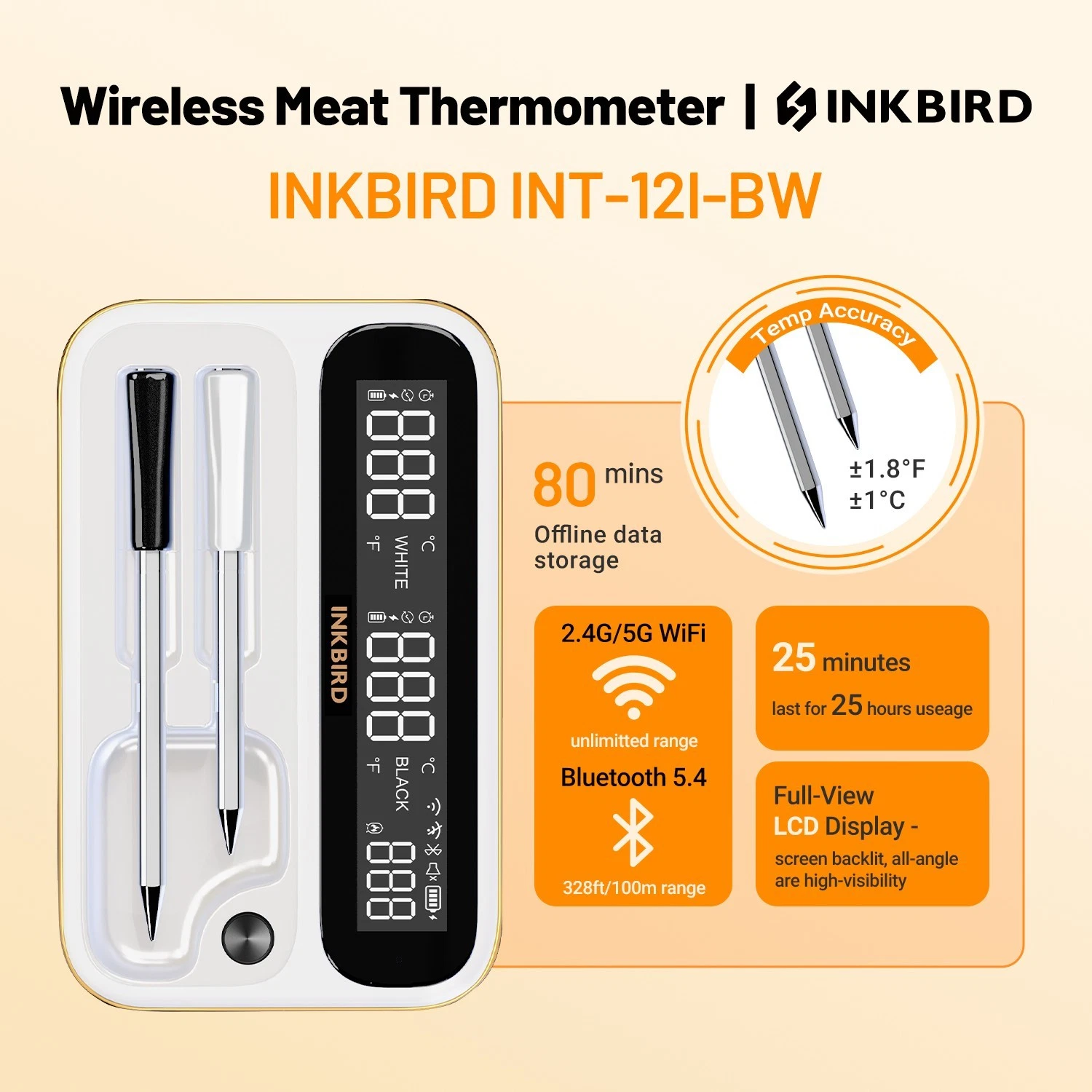 Wiresless BBQ Thermometer Meat Cooking Outdoor Dual Probes Bluetooth WiFi Combo
Opens in a new windo