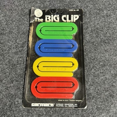 Vintage THE BIG CLIP Giant Jumbo Paperclips 1980's Red Yellow Blue Green NIB