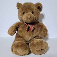 Vintage 20" Gund Brown Teddy Bear Stuffed Animal Plush Toy Plaid Bow