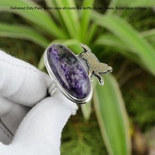 Black Friday Deal 925 Sterling Silver Oval Russian Charoite Stone Ring Jewelry