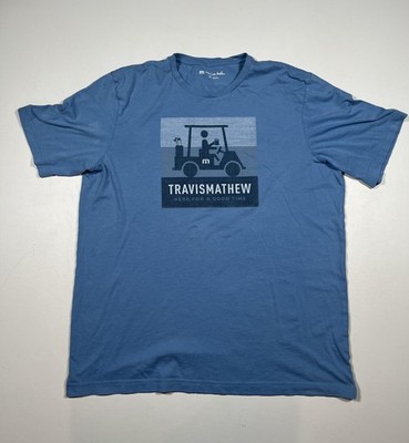 TravisMathew Shirt Mens XL Blue Graphic Golf Cart Here For A Good Time Tee