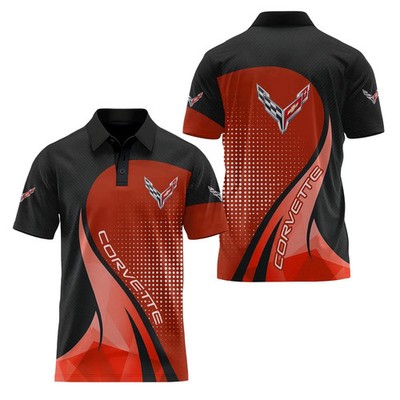 Custom Name - Men's Corvette C8 Racing Black Red Polo - All Size