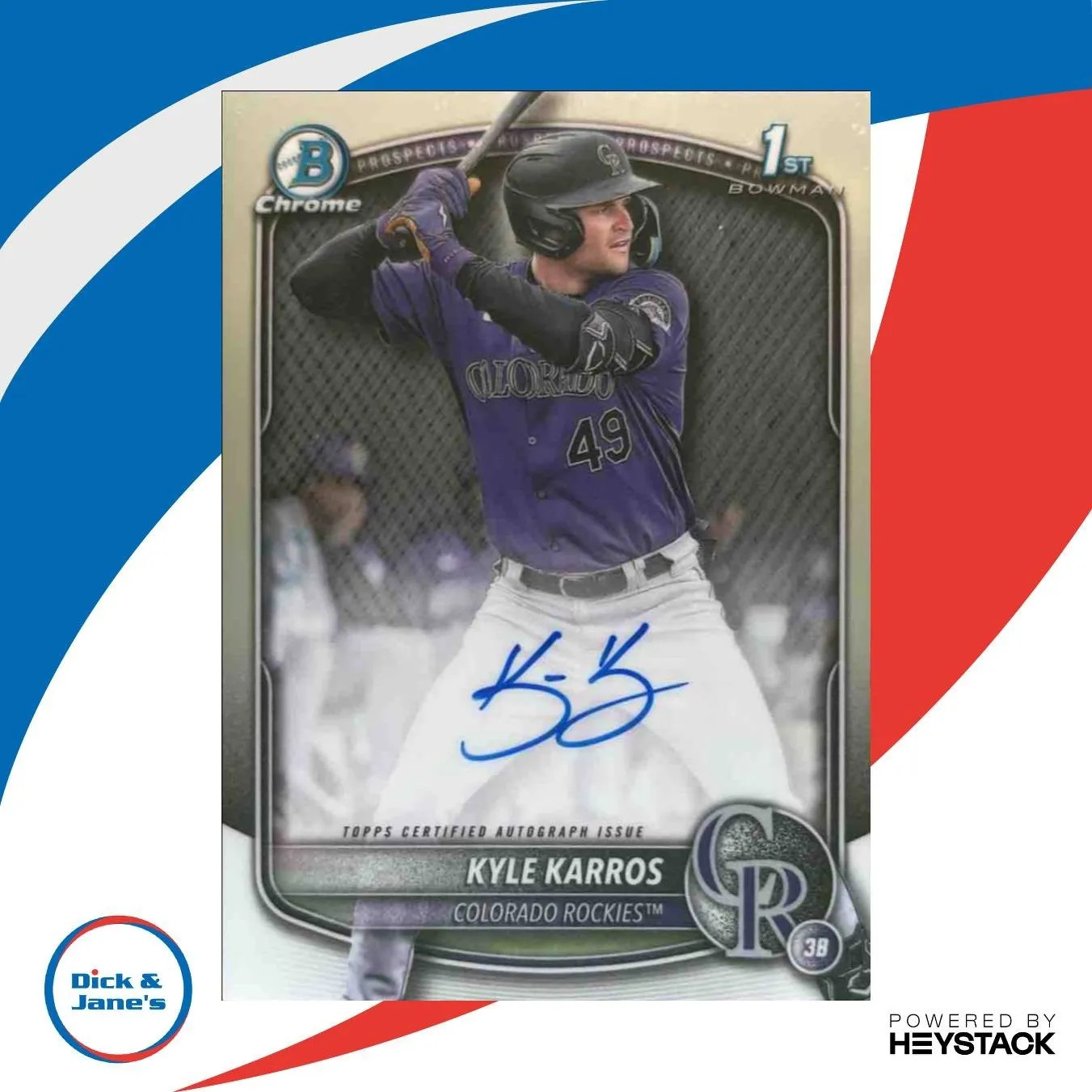 2025 Bowman Chrome Kyle Karros Auto #CPA-KK 1st Prospect Colorado Rockies