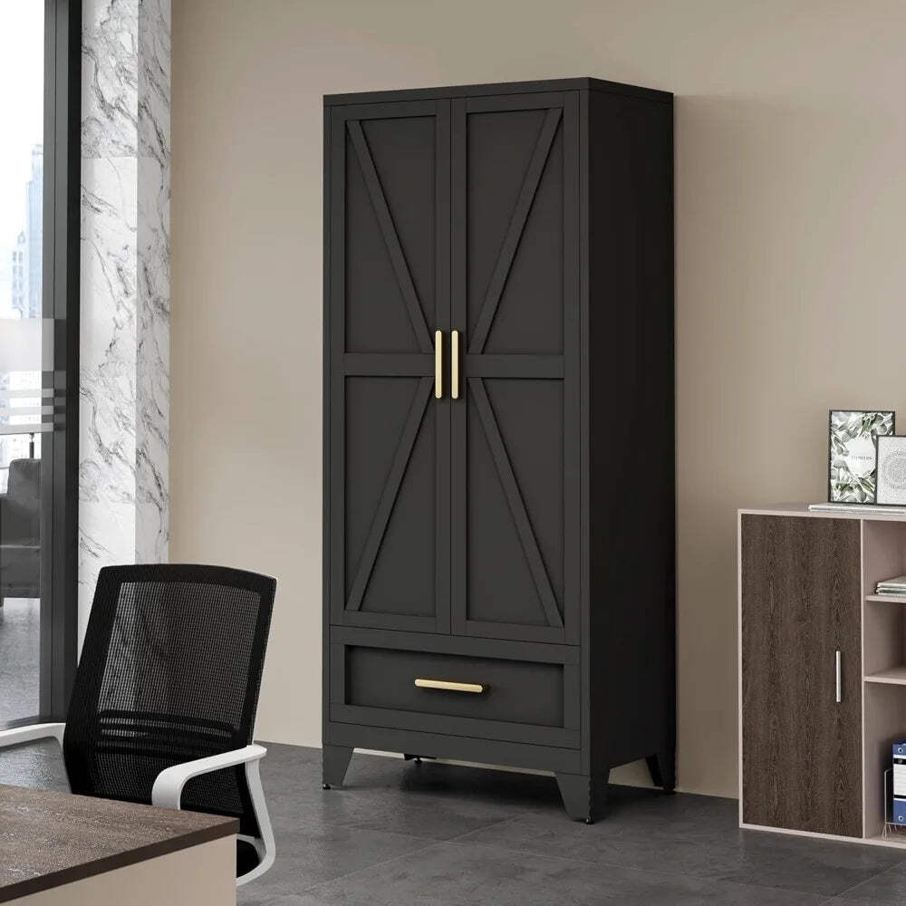 Ljustra 71 Inch Metal Wardrobe Storage Cabinet with Large Capacity and Drawer