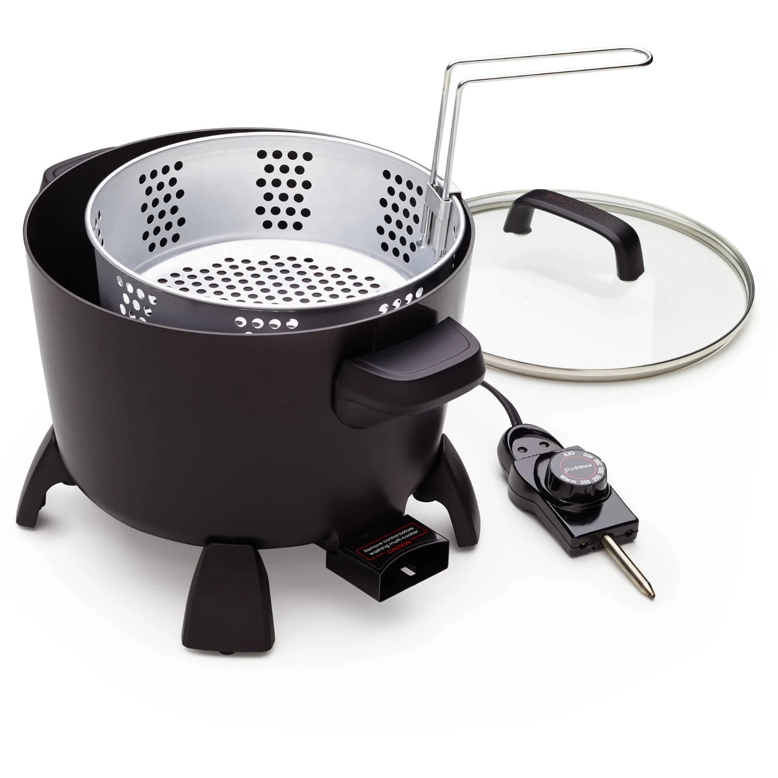 Presto 8-Quart Big Kettle, Steamer and Deep Fryer Multi-Cooker, Black