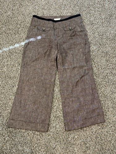 Anthropologie Elevenses Tailored Sailor Wide Leg Linen Pants Brown 12