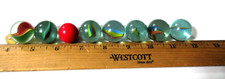 Lof of 7 Glass Shooter Marbles Size 1 Inch 1 Red Colored .8" VTG