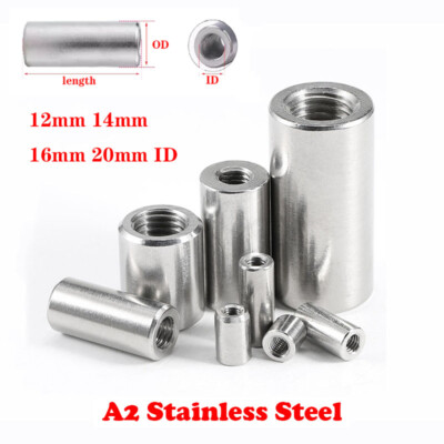 Round Threaded Rod Bar Connector Nuts 304 Stainless Steel 12mm 14mm 16mm 20mm ID