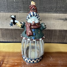 Ceramic, Metal Glass Christmas SNOWMAN Votive Candle Holder-missing Hand