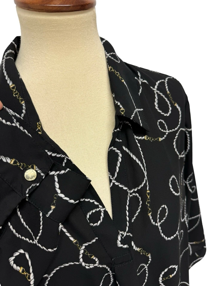 Anne Klein 女式长袖黑白 V 领衬衫 XL 码 — 第 2/4 张图片