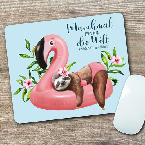 Mauspad Mousepad Faultier und Flamingo mit Spruch Home-Office-Dekor Büro Mita... - Bild 5 von 7