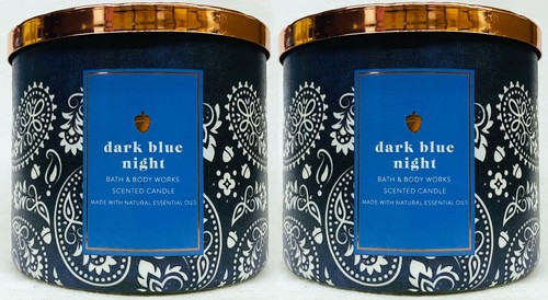 2 Bath & Body Works DARK BLUE NIGHT Large 3-Wick Scented Candle 14.5 oz ...