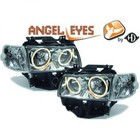 LHD Projector Headlights Pair Angel Eyes Clear Chrome For VW T4 Longnose 96-03