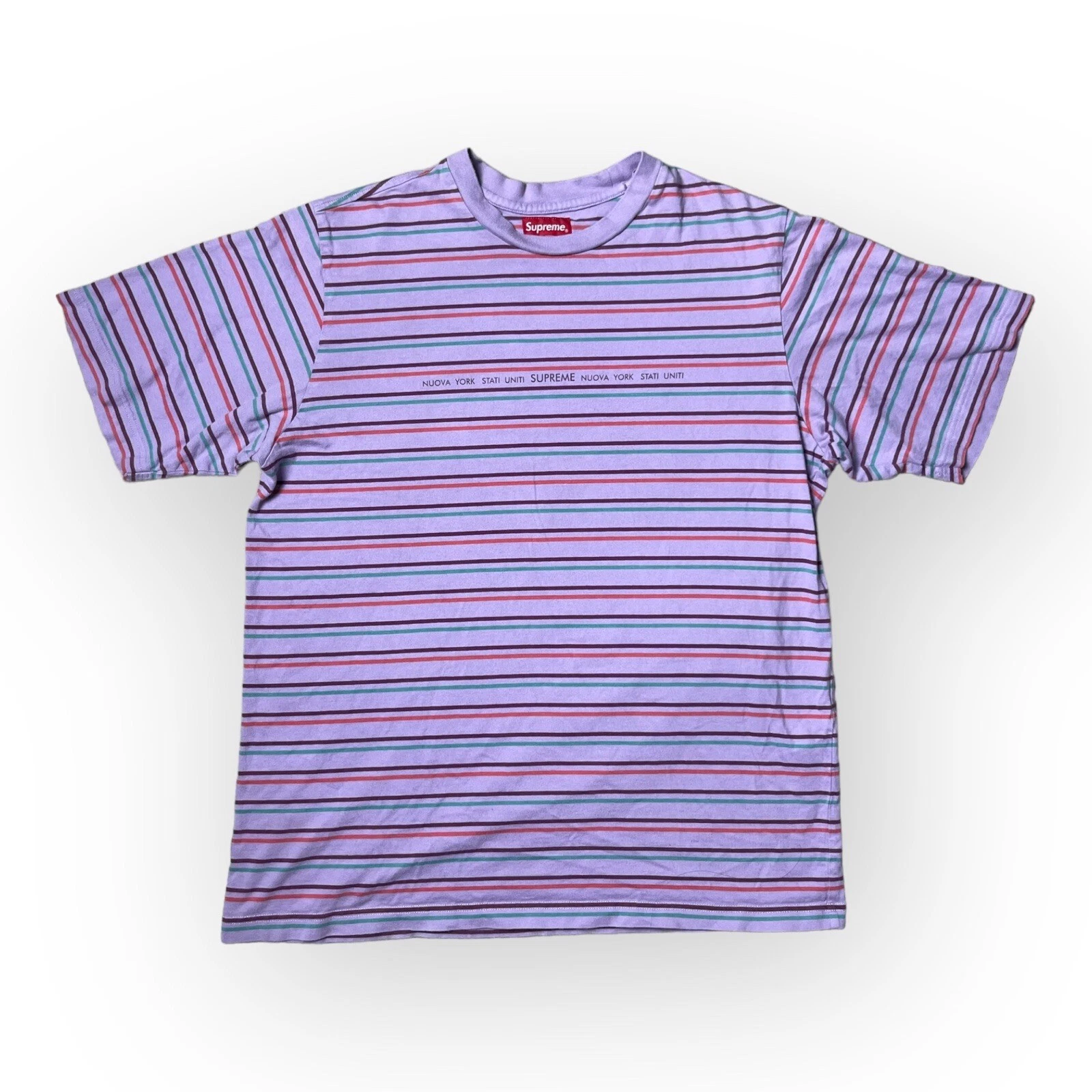 Supreme T Shirt homme Medium New York coloré États Unis haut à rayures violet