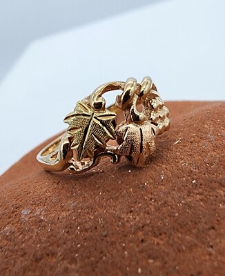 10k .417 Gold Tri Color Black Hills Gold Rose Leaves Sz 7.5 Ring