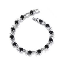 Damen Armband Silber Weißgold 18 Karat beschichtet 18 cm Zirkonia schwarz B494