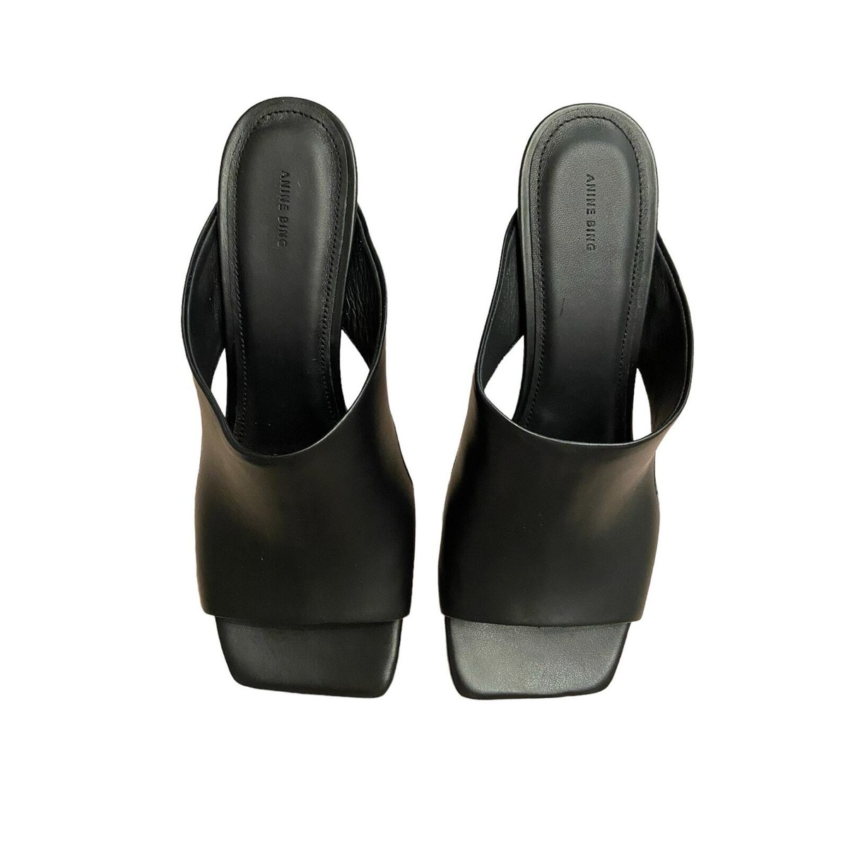 【関税込み】ANINE BING ブラック Hoxton ヒールサンダル ANINE BING Hoxton Cut-Out Slide Heeled Mules Square Toe