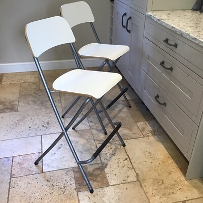 IKEA Folding Foldable Wooden Bar Stools Backrest Footrest Steel