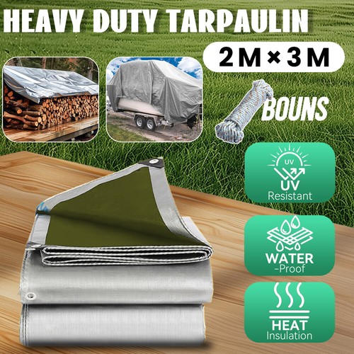 Tarpaulin Tarp Canvas Camping Poly Tarps Heavy Duty Cover PE Silver AU - Picture 13 of 16