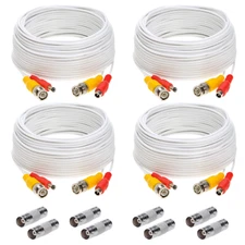 4 x 50FT Video Power Cable BNC DC Security Camera Extension Cord for CCTV White