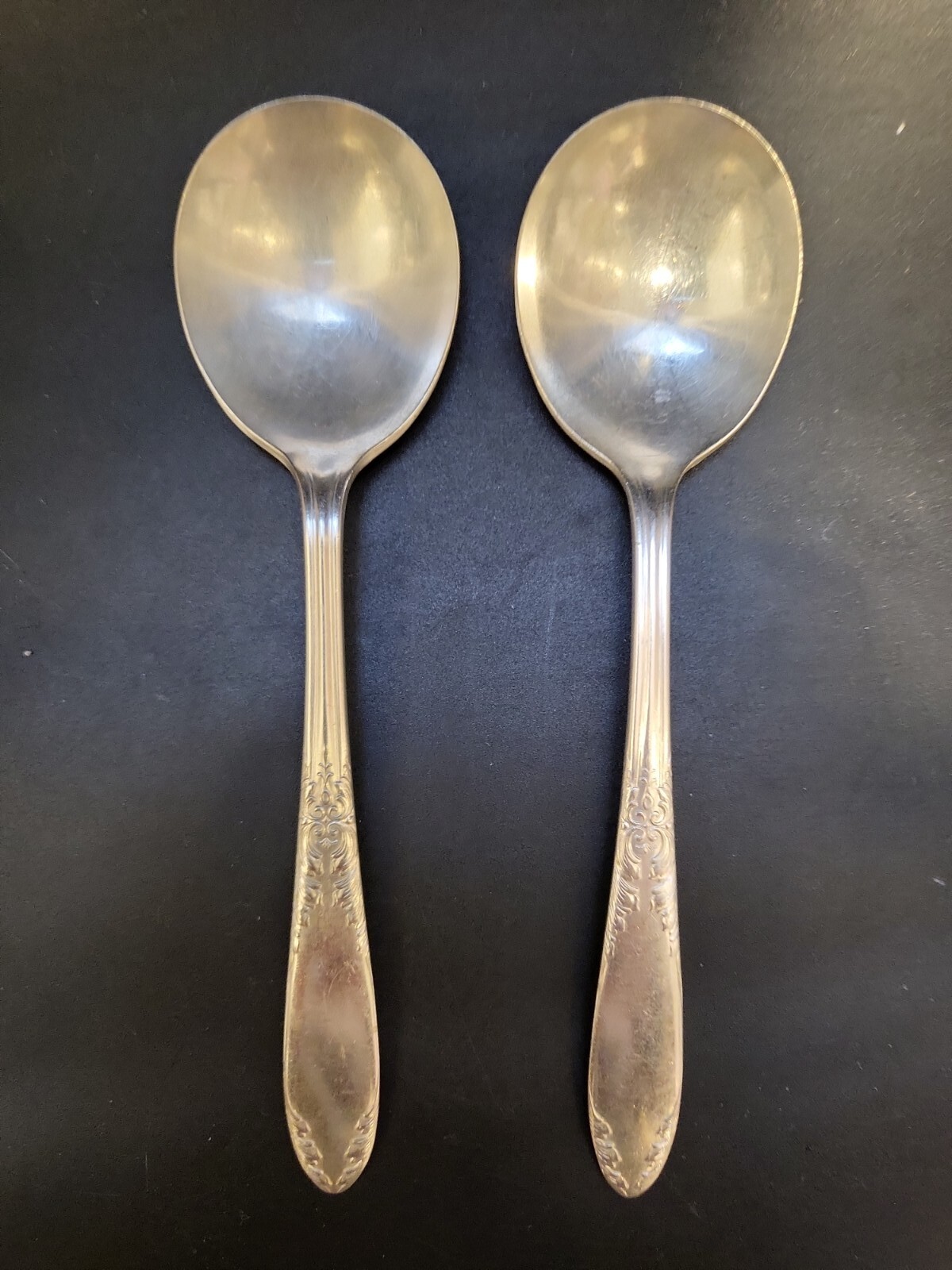 Set of 2 King Edward 1951 National Silver Co Round Gumbo Soup Bouillon Spoons