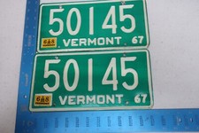 Vermont VT License Plate Tag 1967 67 1968 68 Natural Sticker Pair Set 50145