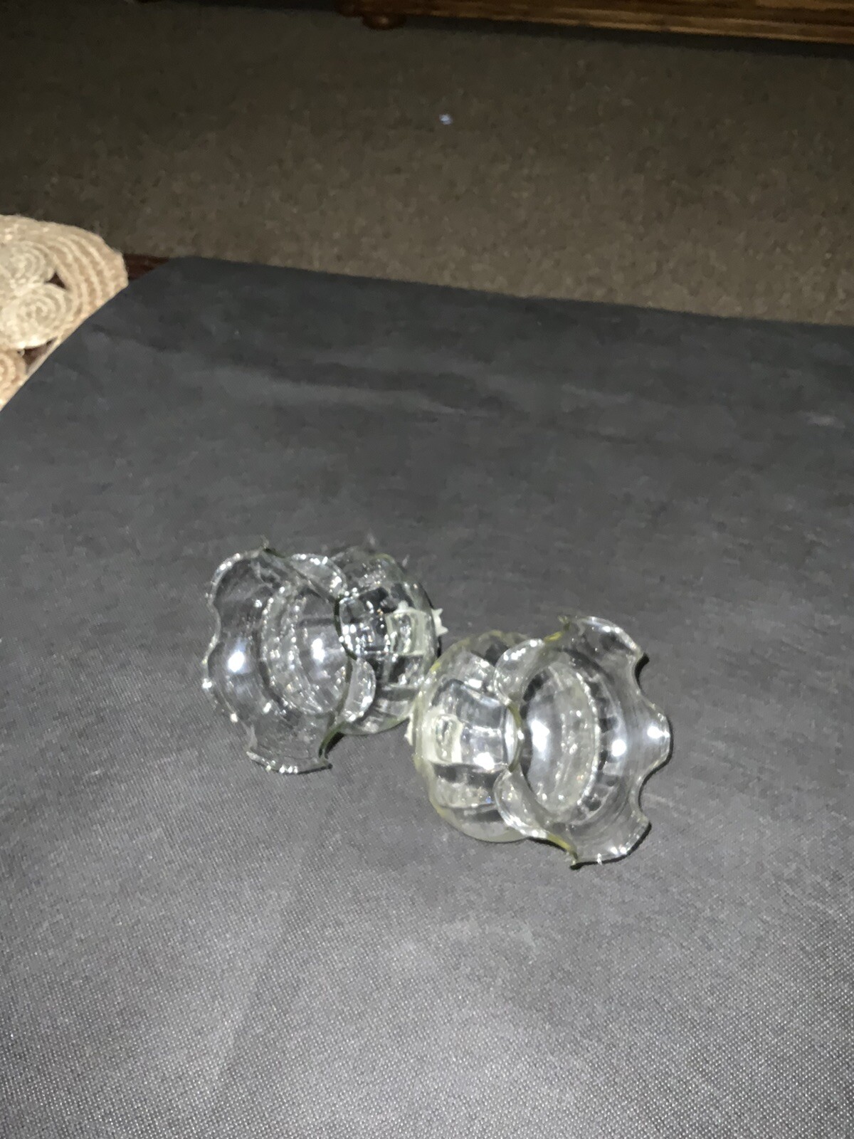 HOME INTERIORS/ HOMCO SET OF 2 clear ruffle votive cups/ CANDLE HOLDERS