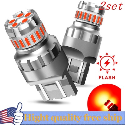 4X Red 7443 7440 Strobe LED Flashing Blinking Brake Light Tail Stop Parking Bulb