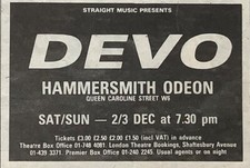 DEVO+HAMMERSMITH ODEON+1978+8cm x 6cm+ORIGINAL GIG AD