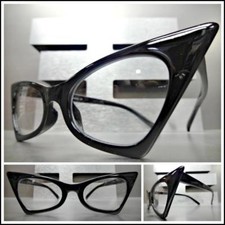 Exaggerated Retro Cat Eye Style Clear Lens EYE GLASSES Classy Pointy Black Frame