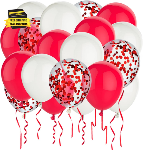 50 Red and White Balloons 12 Inches Red Confetti Balloon Set for Women Girls Bir