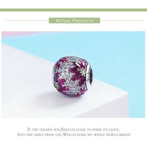 Voroco 925 Sterling Silver Charm Bead Red & White Flower Fit Bracelet Necklace - Picture 7 of 10