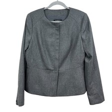 Talbots Heather Gray Wool Blend Blazer Suit Collarless Lined Zip Up Women Sz 10