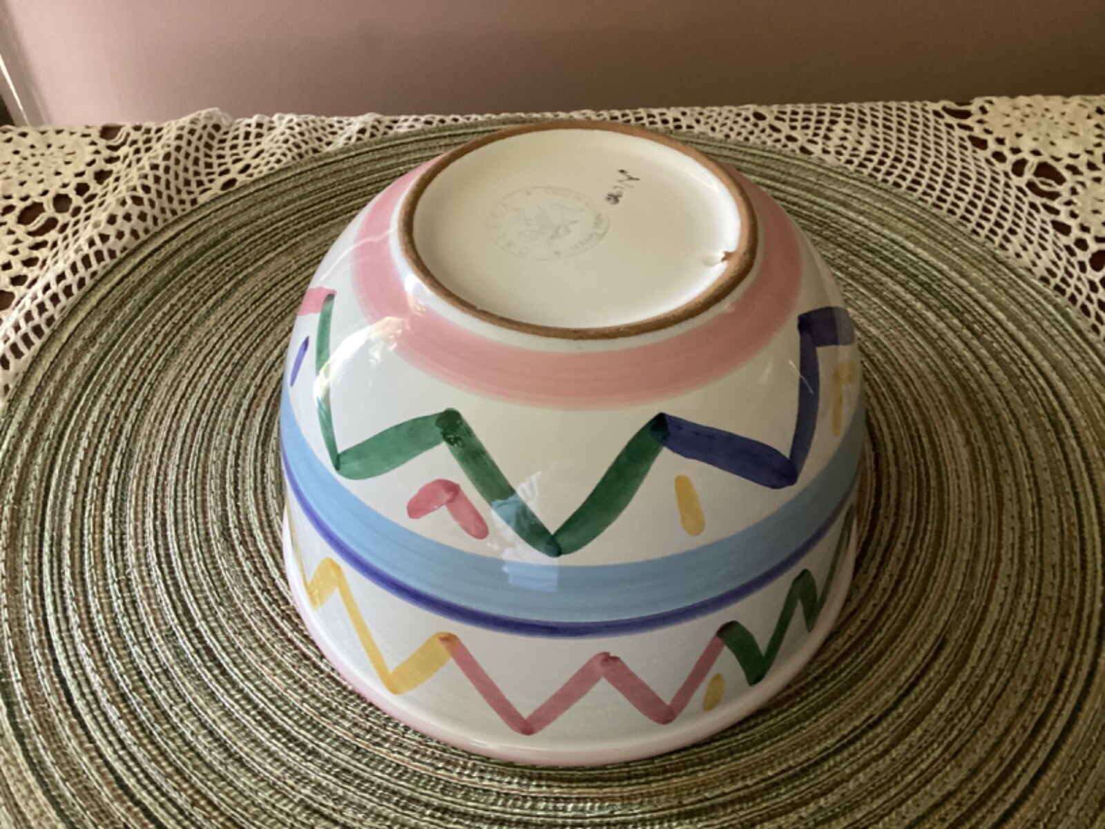 Vtg CALECA Handpainted ZigZag Pattern Italian Pottery 6.5