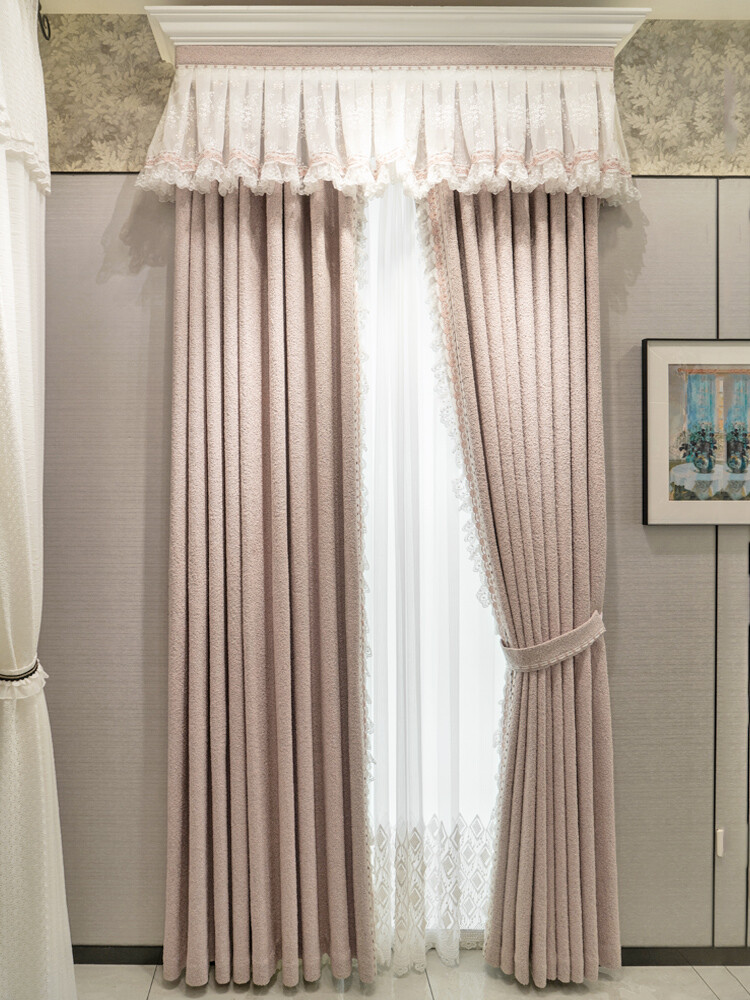Custom modern garden bedroom pink think cloth curtain tulle valance drape C1538
