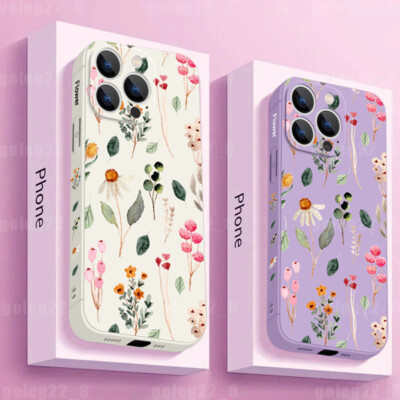 For iPhone 16 15 14 Pro Max Plus 13 12 11 XR 7 Flower Patterned Soft Case Cover