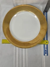 Pottery Barn Gold Rim Made in Japan Charger Chop Plate Platter 12 1/8"