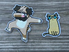 Iron On Patches Lot of 2 One Dog One Cat Embroidery Applique Patches Craft Cloth