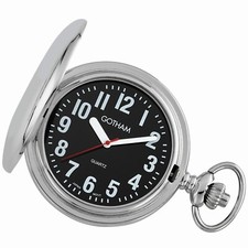 Gotham Men's Silver-Tone Low Vision Bold Number Covered Quartz Pocket Watch