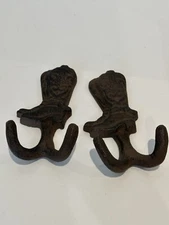 2 Western Rustic Cast Iron Cowboy Boot Wall Hooks. 