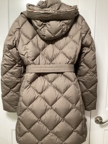 Burberry London Brown Down Diamond Quilt Coat Puffer, w/Hood, Belt, SZ XL - Picture 2 of 13