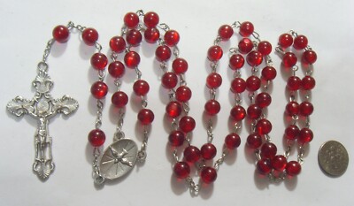 Catholic Church Ruby vintage catholic rosary Holy Ghost faux red blood ruby thermo beads ...