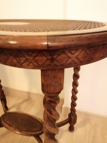 Tavolino a fagiolo francese seconda metà del 1800 in noce e paglia di vienna . - Foto 5 di 9