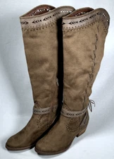 Not Rated Knee High Brown Suede Western Style Boots Size 7.5