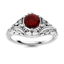 Vintage Inspired Solitaire 5 MM Round Garnet 925 Sterling Silver Bohemian Ring