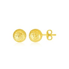 14k Yellow Gold Ball Earrings with Crystal Cut Texture 5mm